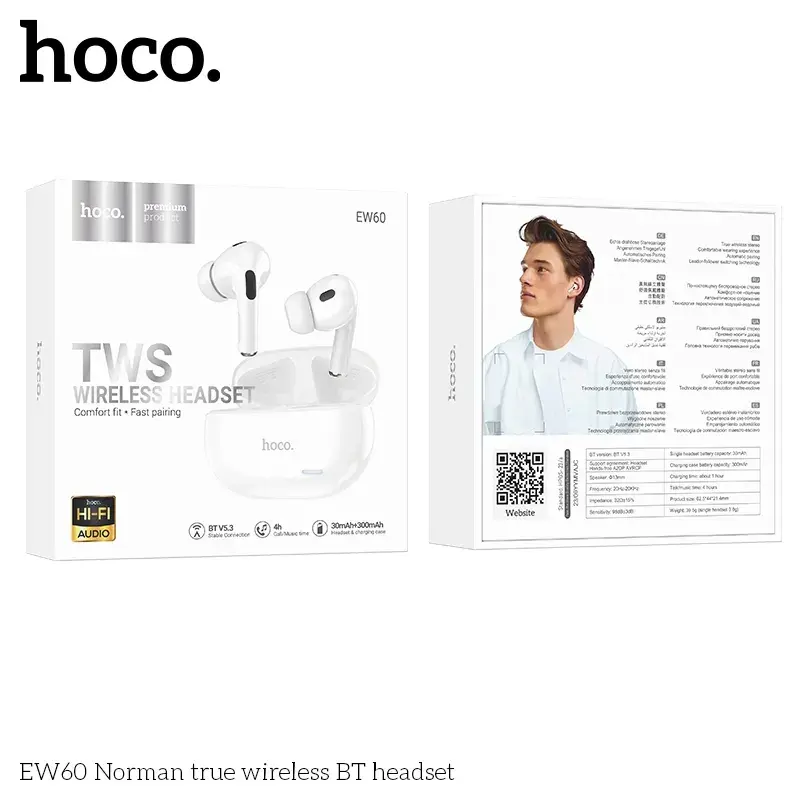 سماعات لاسلكية hoco EW60 Norman ببلوتوث 5.3 وصوت Hi-Fi