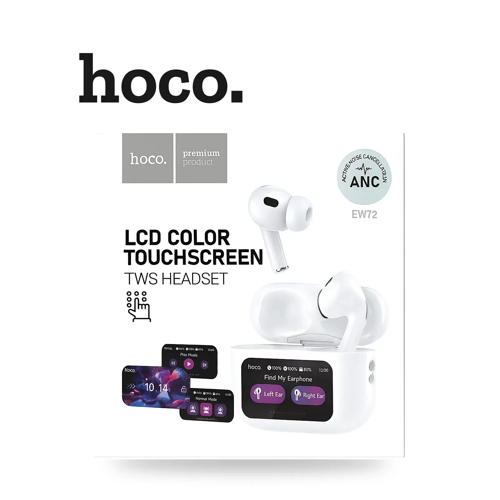 سماعات لاسلكية hoco EW72 بشاشة لمس ملونة وعزل ضوضاء